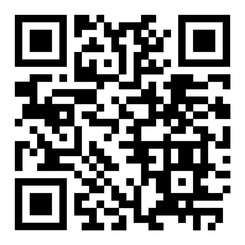ein schwarzer und weißer qr code auf weißem hintergrund. der qr code besteht aus quadratischen pixeln, die in einem bestimmten muster angeordnet sind, und ist so konzipiert, dass er mit einem mobilen gerät gescannt werden kann, um auf informationen oder eine website zuzugreifen.